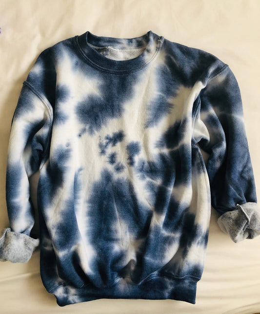 Kids Navy Tie Dye Crew Sweatshirt